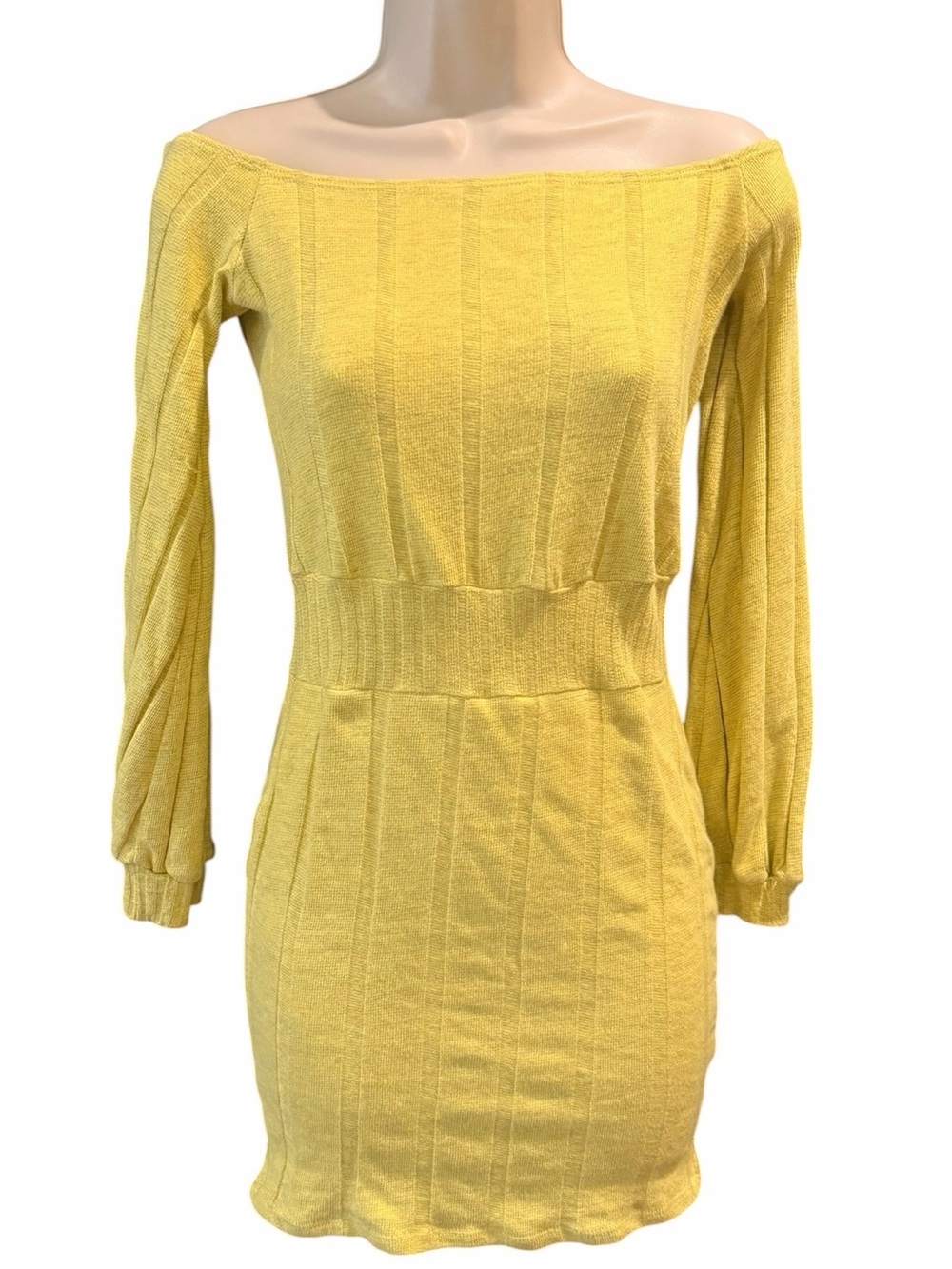 Fashion Nova Yellow Off-Shoulder Knit Bodycon Dress XS